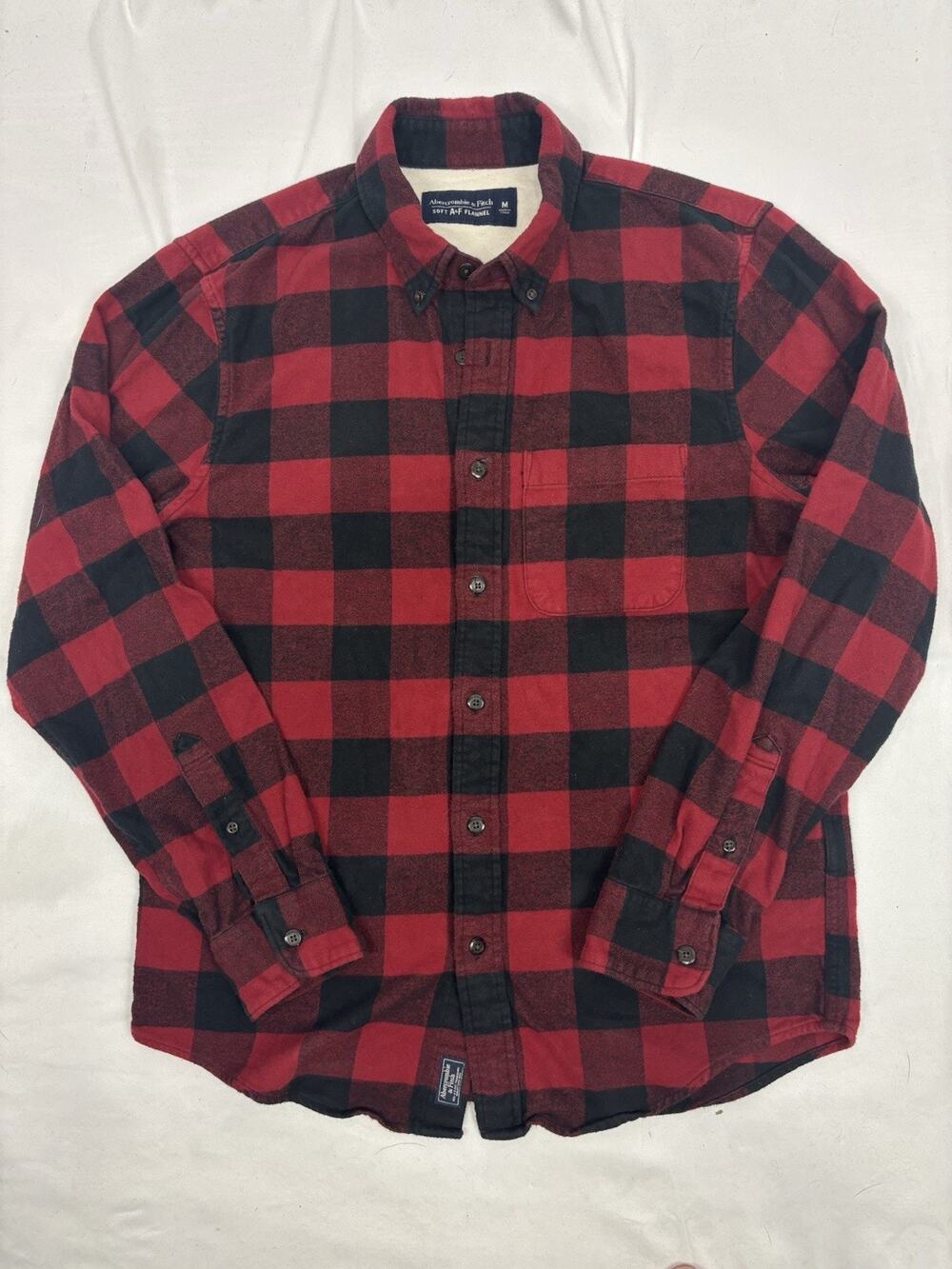 Abercrombie & Fitch Shirt Mens M Red Black Plaid Long Sleeve Soft Flannel Grunge
